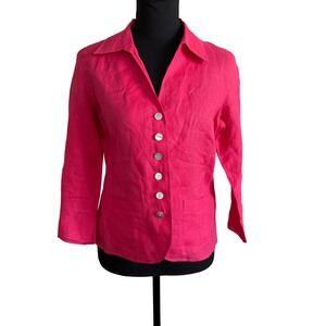 Talbots Petites Womens Pink 100% Irish Linen Blazer Button Front Jacket Size 6P